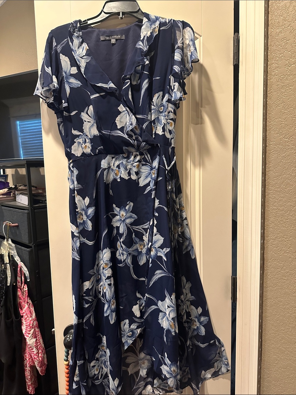 Talbots Navy and White Floral Wrap High-Low Dress